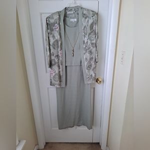 Dressbarn 2 pc Olive  Dress  with Floral Jacket